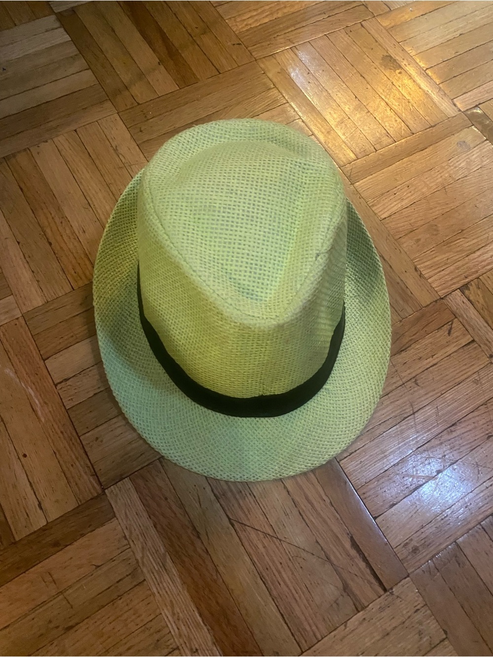 Men's Light Green Straw Fedora with Black Band